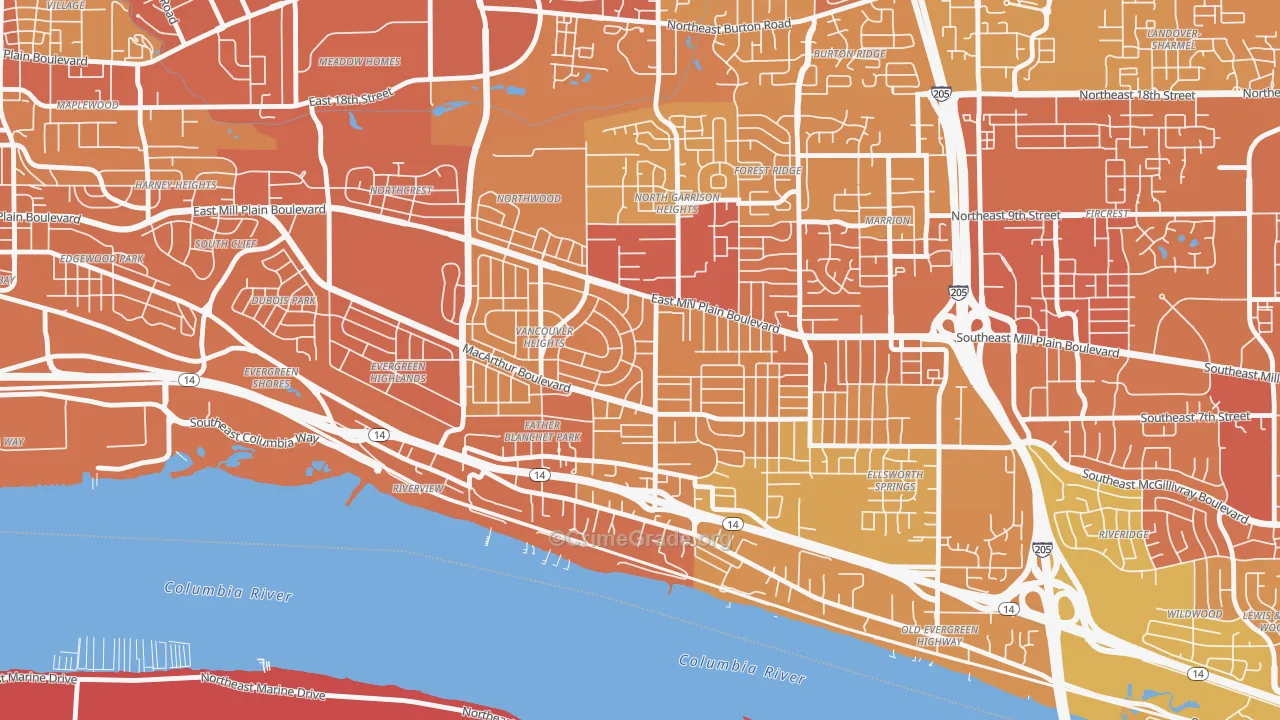 Vancouver Heights, Vancouver, WA Map of Vehicle Theft Rates