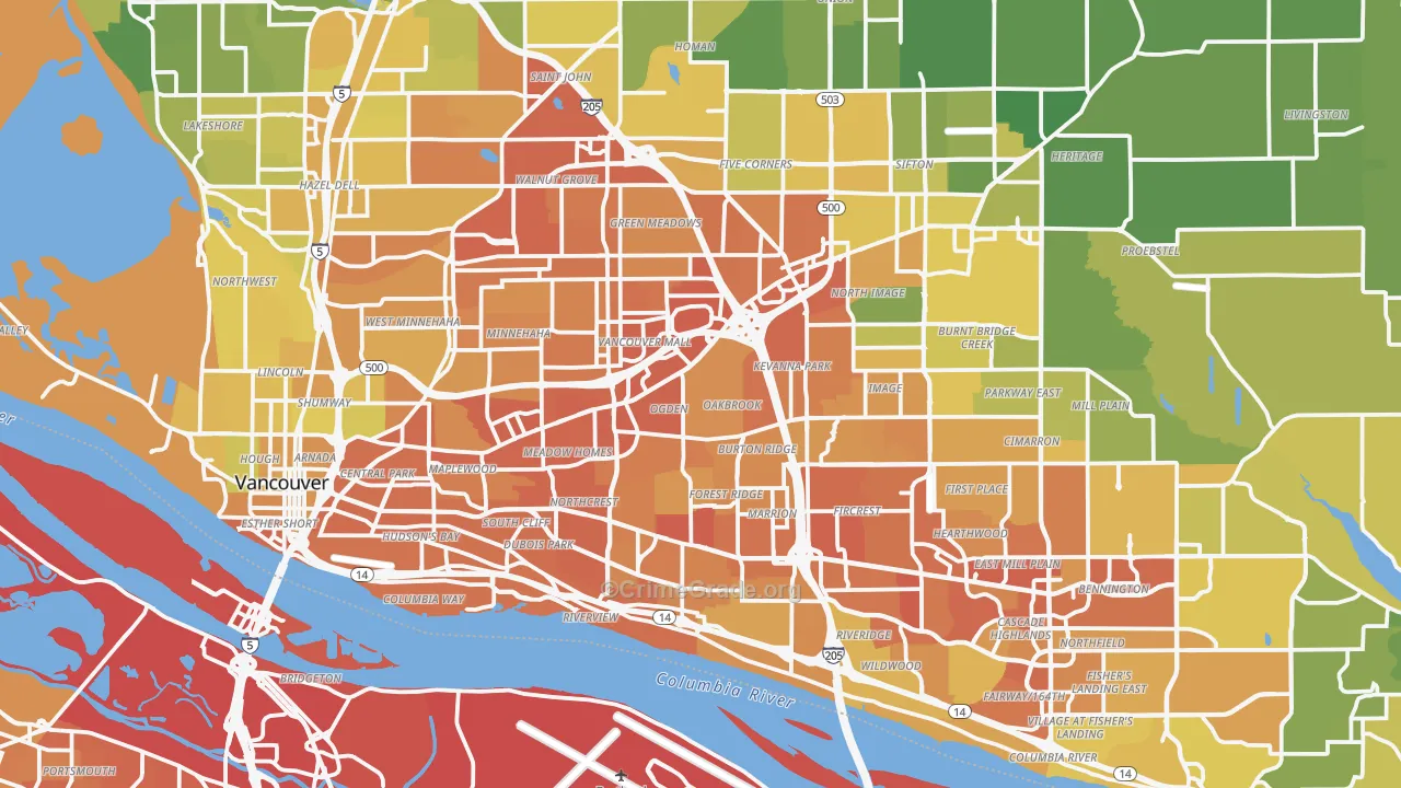 Vancouver, WA Map of Vehicle Theft Rates