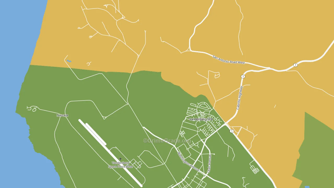 Vandenberg Air Force Base, CA Map of Vehicle Theft Rates