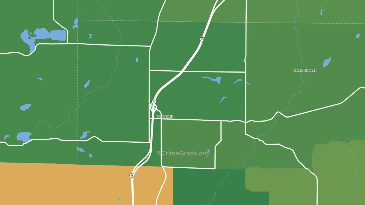 Vanderbilt, MI Map of Vehicle Theft Rates