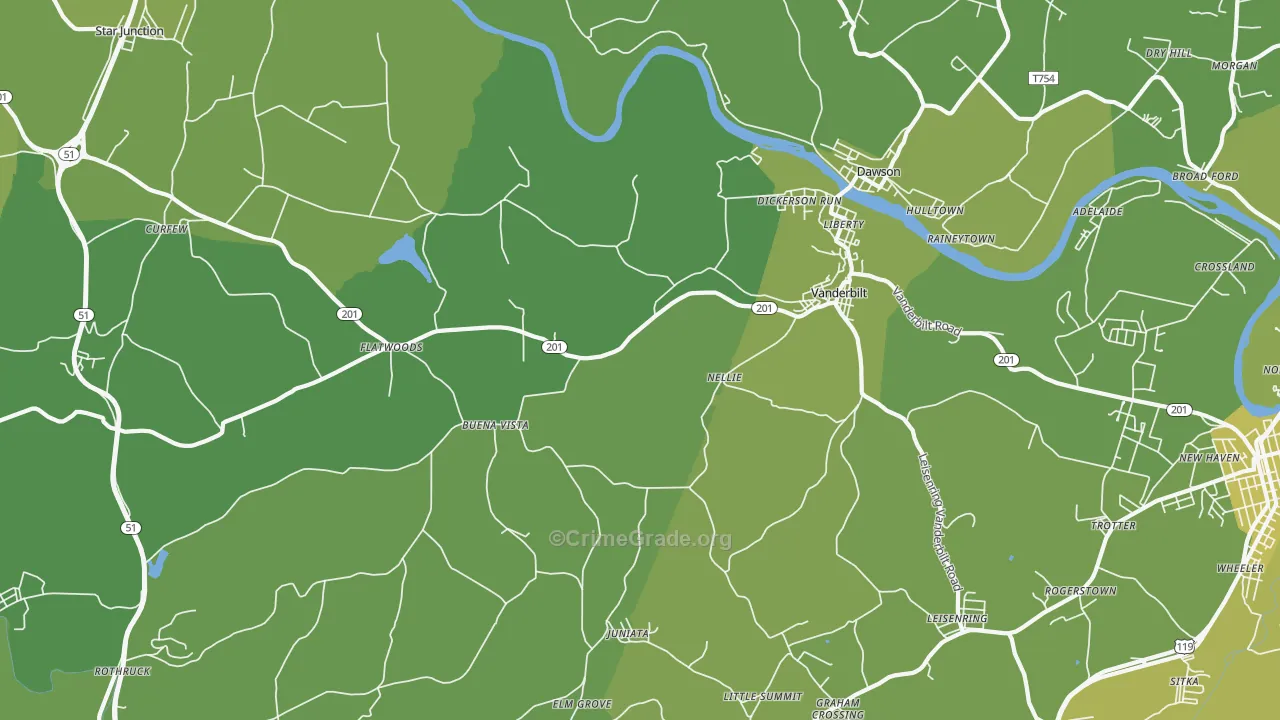Vanderbilt, PA Map of Vehicle Theft Rates