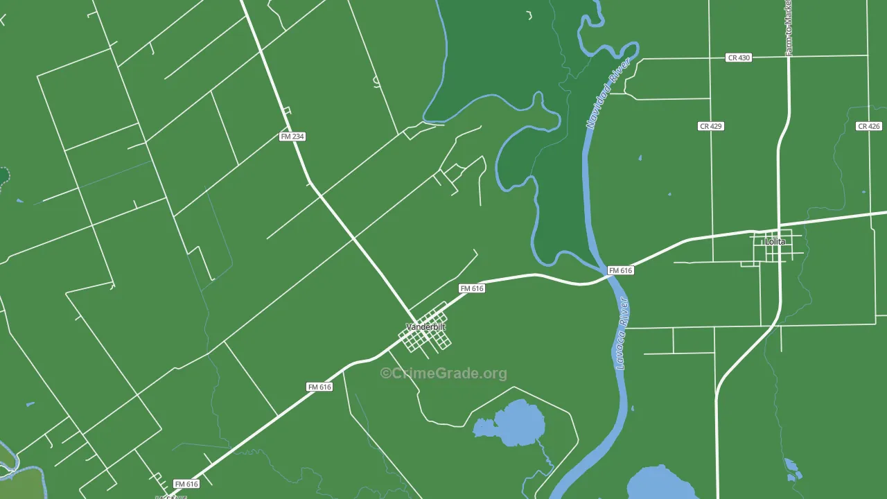 Vanderbilt, TX Map of Vehicle Theft Rates