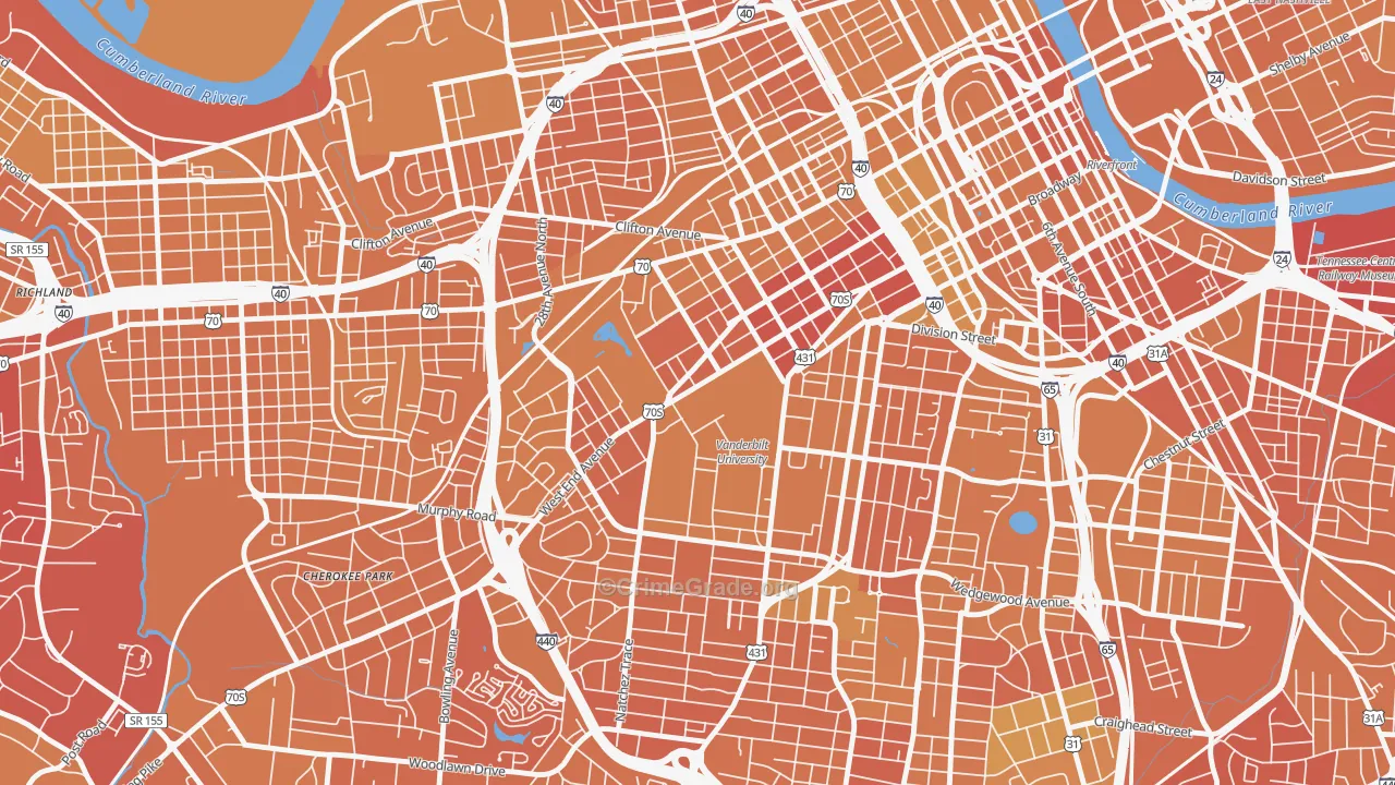 Vanderbilt-West End, Nashville, TN Map of Vehicle Theft Rates