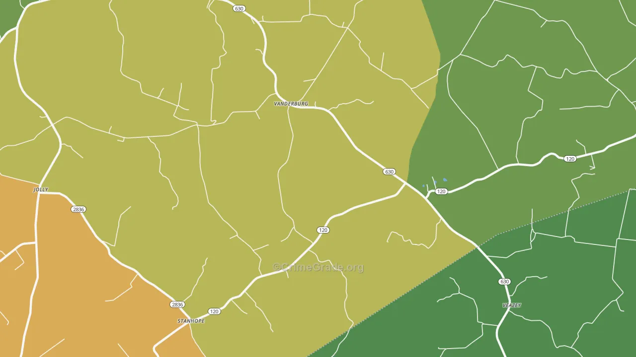 Vanderburg, KY Map of Vehicle Theft Rates