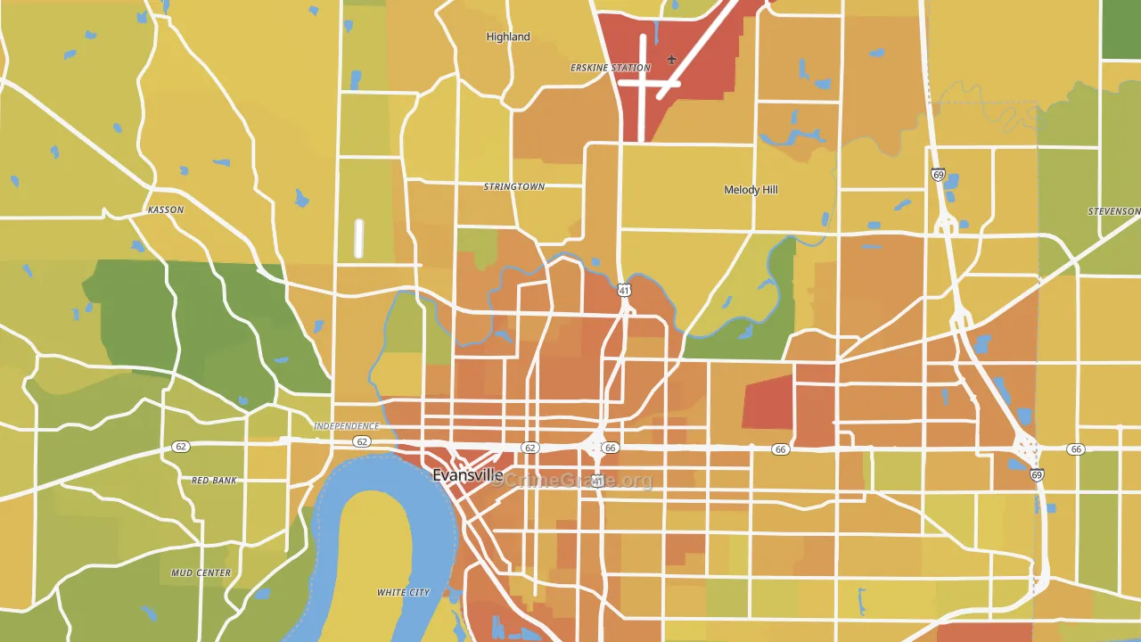 Vanderburgh County, IN Map of Vehicle Theft Rates