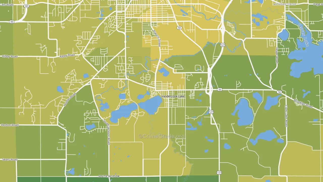 Vandercook Lake, MI Map of Vehicle Theft Rates
