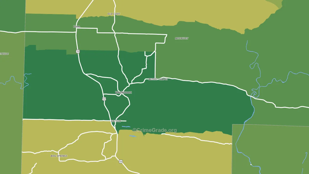 Vandervoort, AR Map of Vehicle Theft Rates