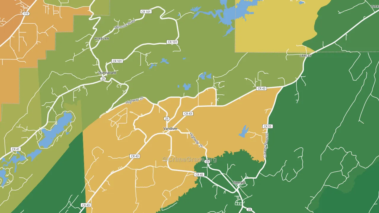 Vandiver, AL Map of Vehicle Theft Rates