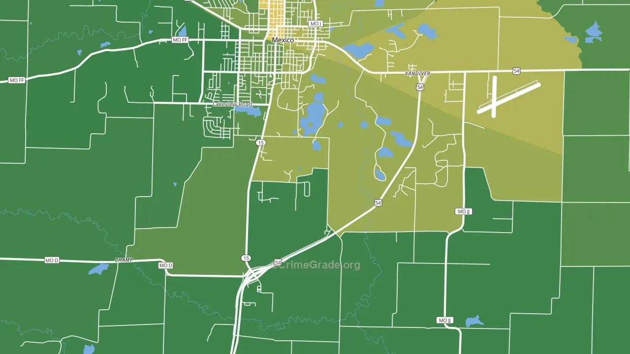 Vandiver, MO Map of Vehicle Theft Rates