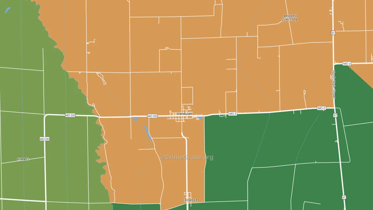 Vanduser, MO Map of Vehicle Theft Rates