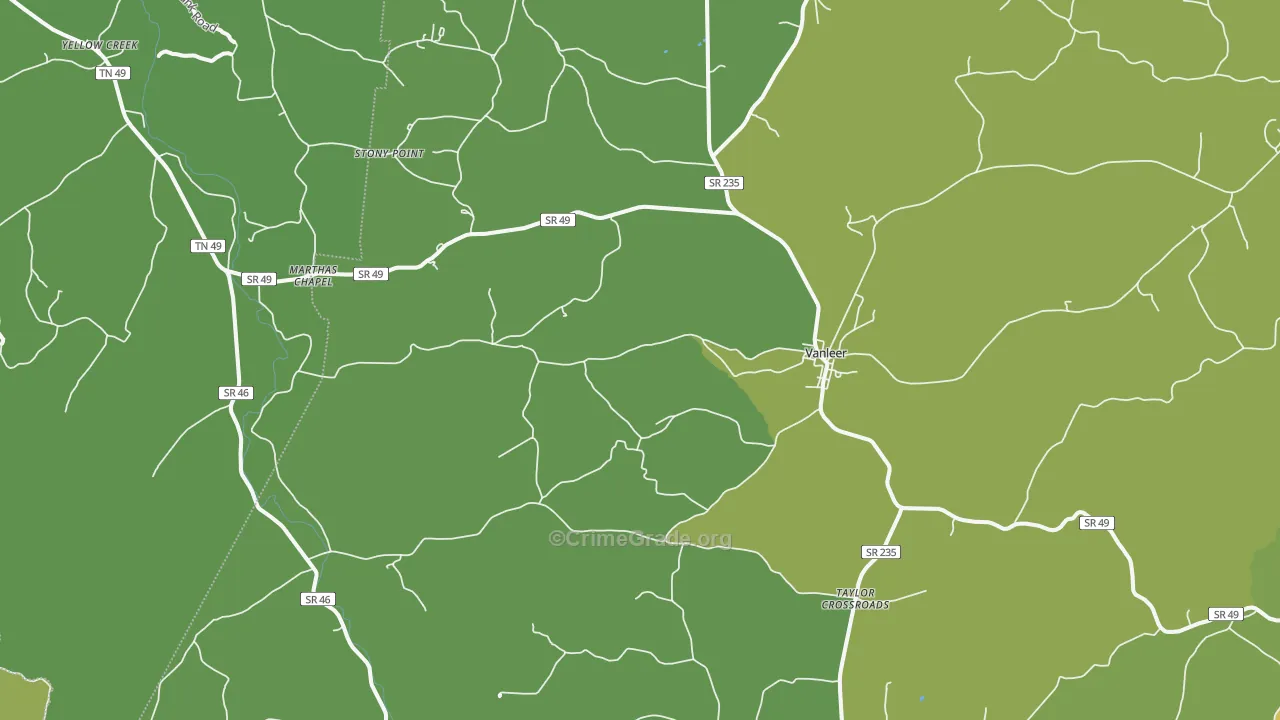 Vanleer, TN Map of Vehicle Theft Rates