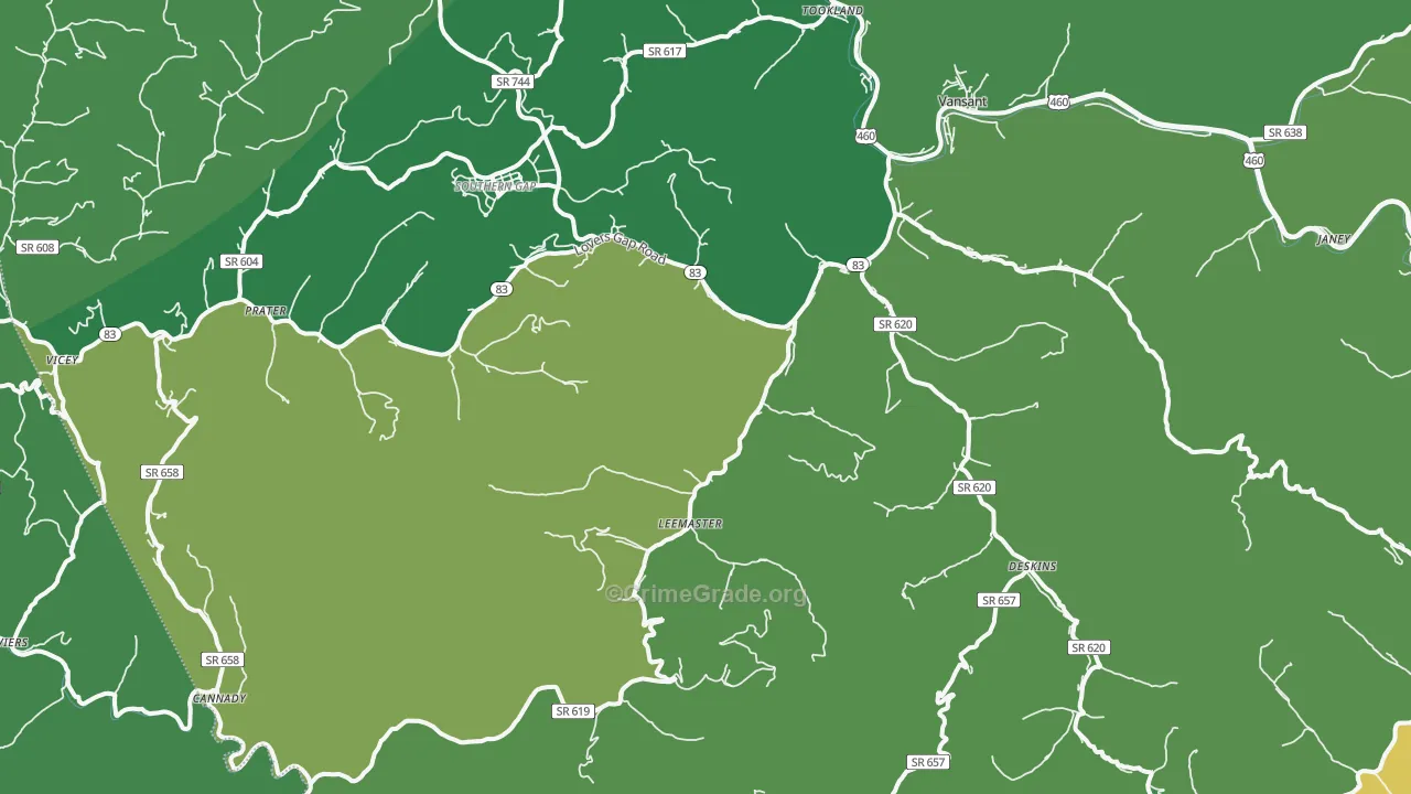 Vansant, VA Map of Vehicle Theft Rates