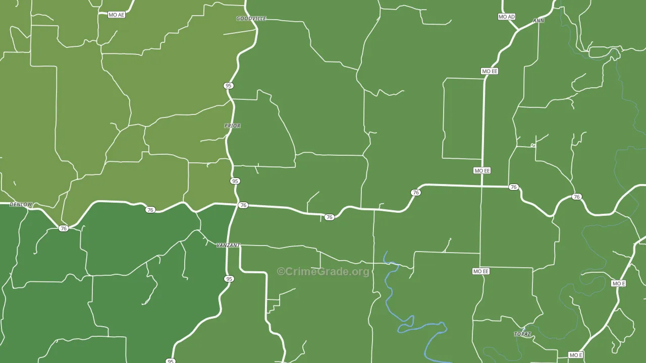Vanzant, MO Map of Vehicle Theft Rates