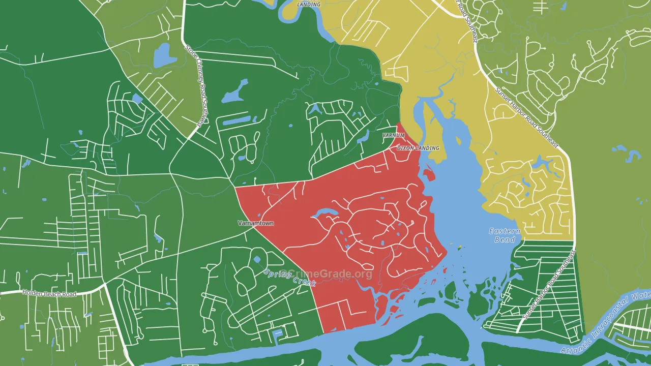 Varnamtown, NC Map of Vehicle Theft Rates