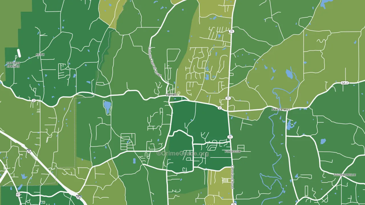 Varnell, GA Map of Vehicle Theft Rates