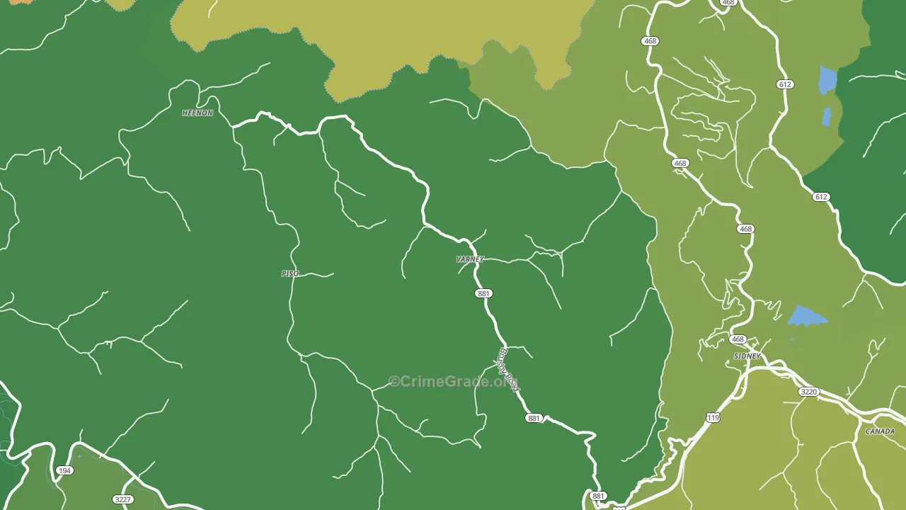 Varney, KY Map of Vehicle Theft Rates