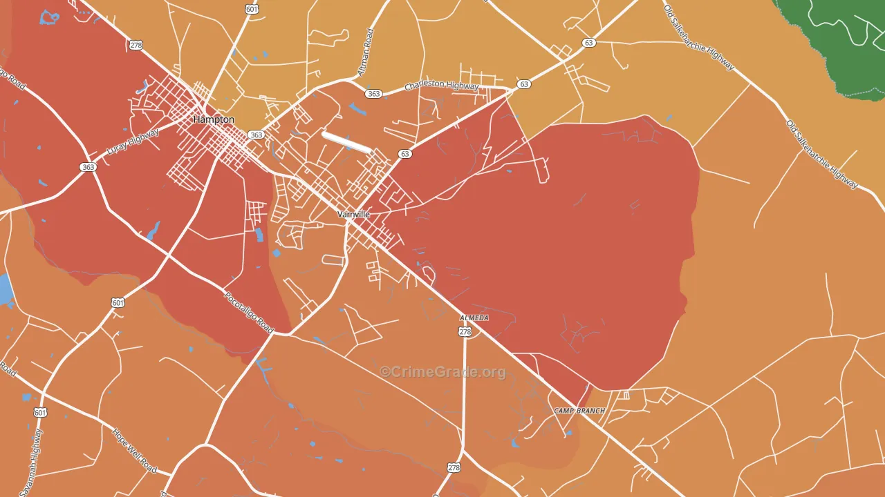Varnville, SC Map of Vehicle Theft Rates