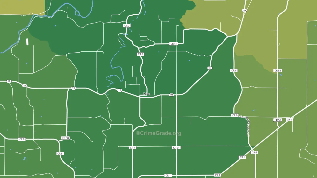 Vasa, MN Map of Vehicle Theft Rates