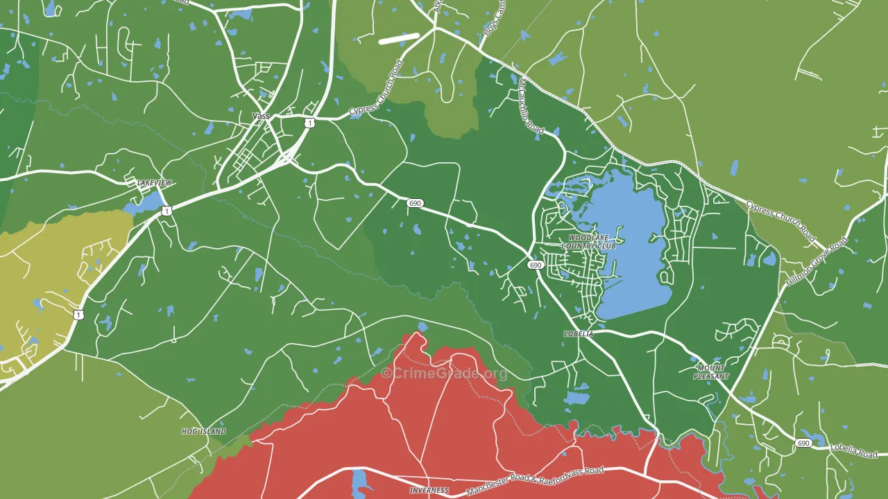 Vass, NC Map of Vehicle Theft Rates