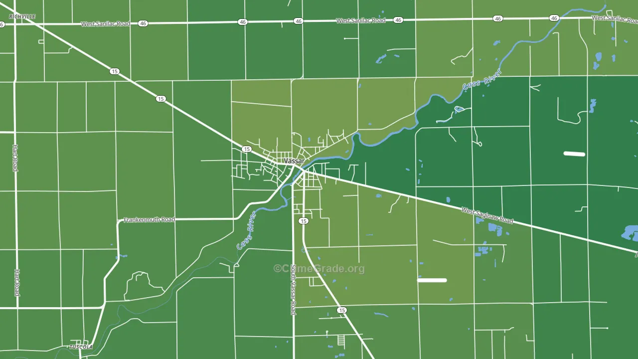 Vassar, MI Map of Vehicle Theft Rates