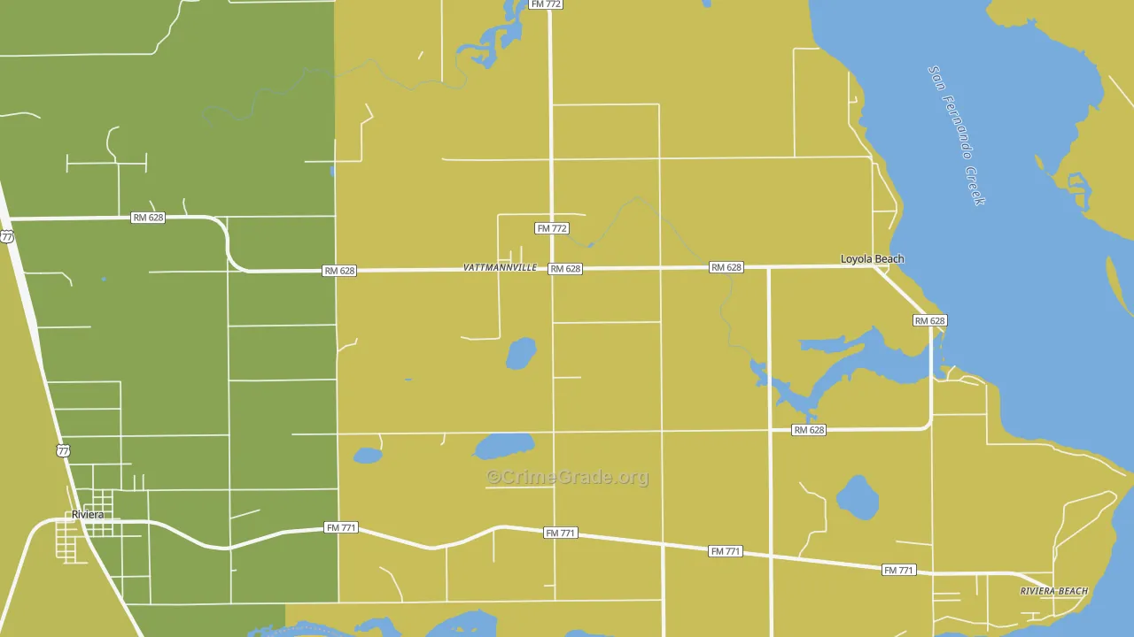 Vattmannville, TX Map of Vehicle Theft Rates