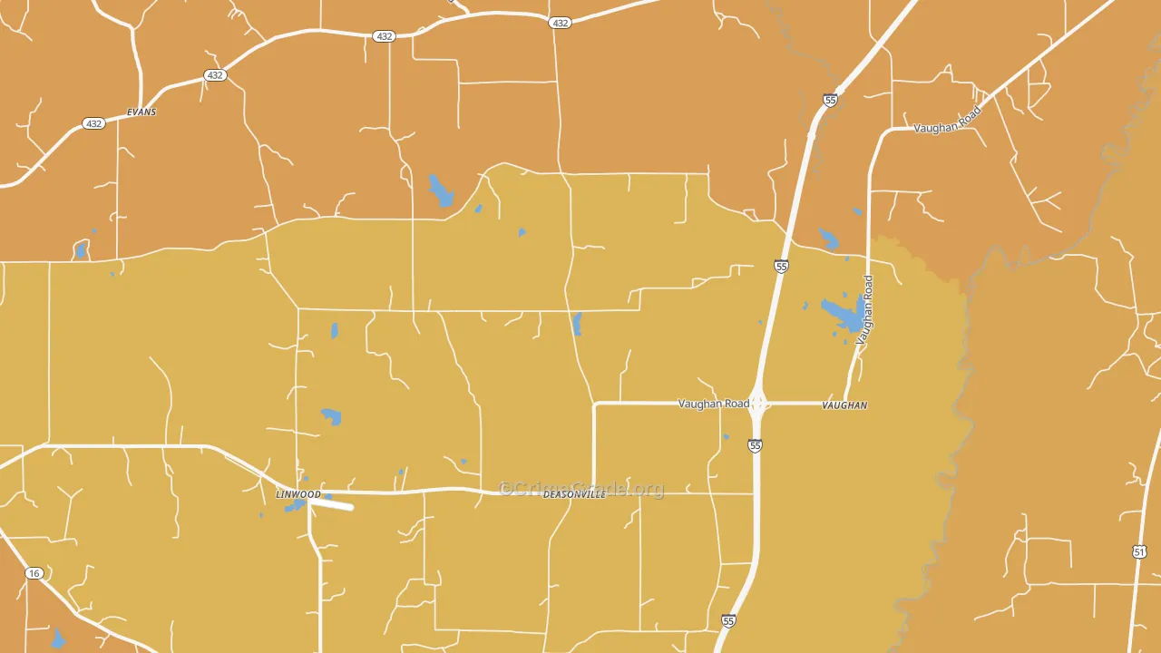 Vaughan, MS Map of Vehicle Theft Rates