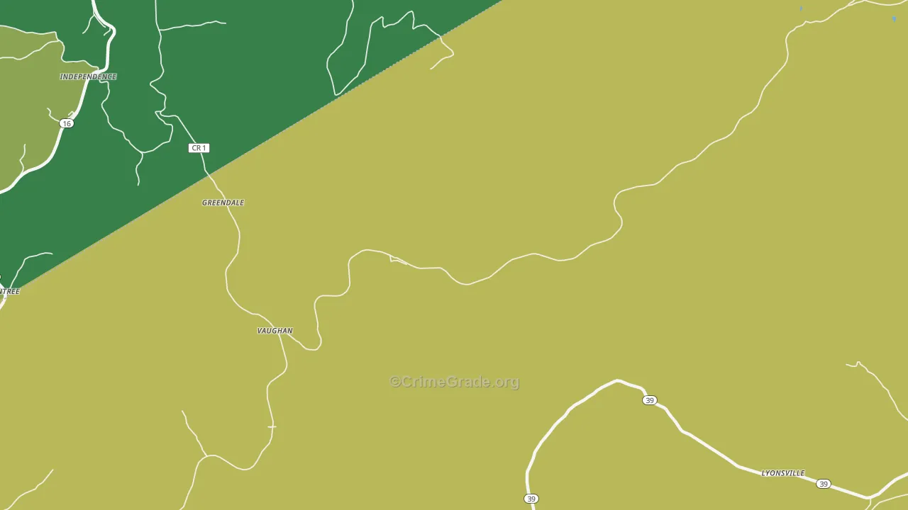 Vaughan, WV Map of Vehicle Theft Rates