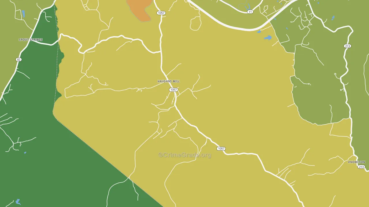 Vaughns Mill, KY Map of Vehicle Theft Rates