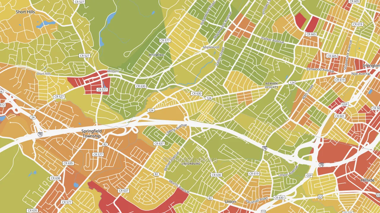 Vauxhall, NJ Map of Vehicle Theft Rates
