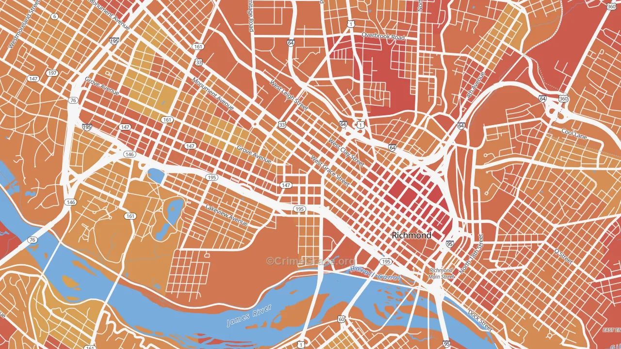 VCU, Richmond, VA Map of Vehicle Theft Rates