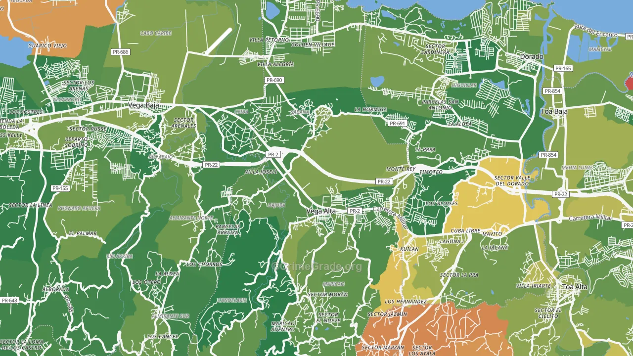 Vega Alta Municipio, PR Map of Vehicle Theft Rates