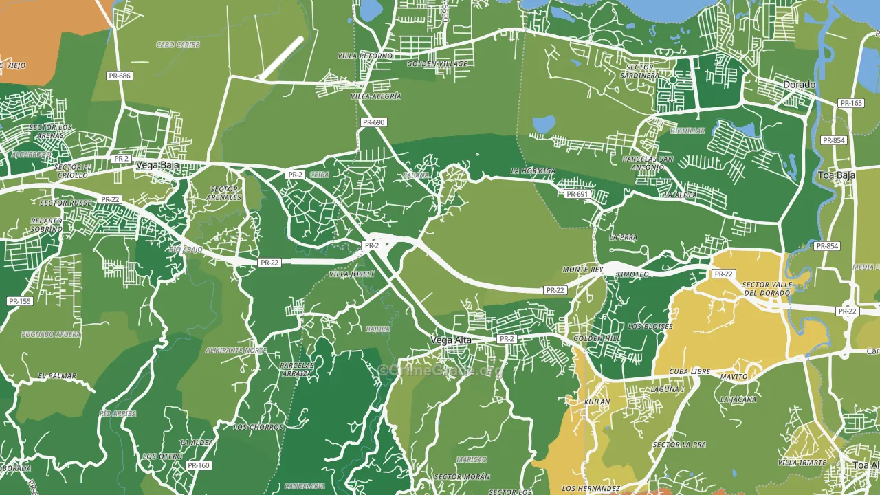 Vega Alta, PR Map of Vehicle Theft Rates