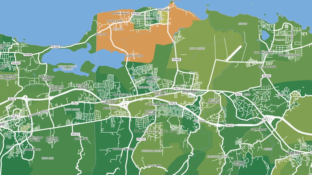 Vega Baja, PR Map of Vehicle Theft Rates