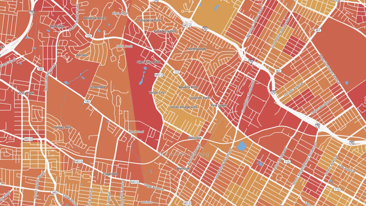 Velda Village Hills, MO Map of Vehicle Theft Rates