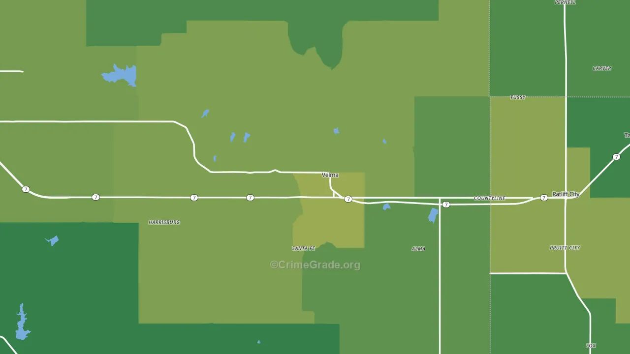 Velma, OK Map of Vehicle Theft Rates
