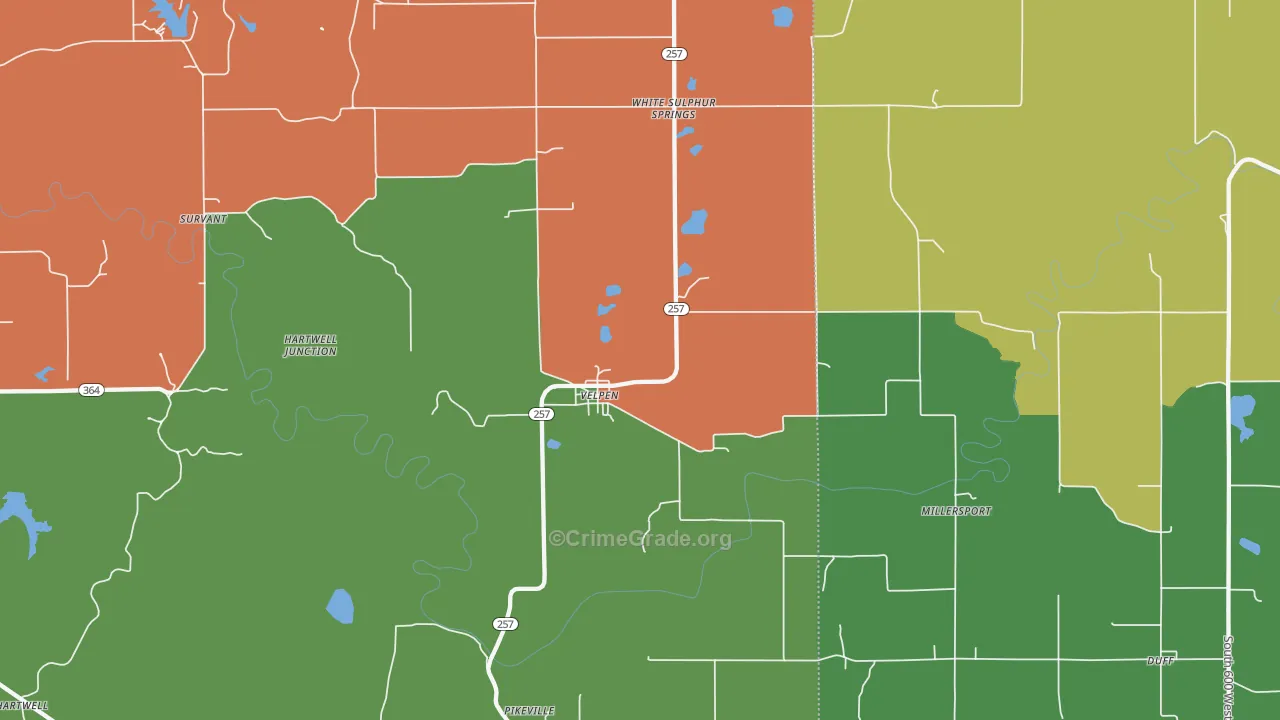 Velpen, IN Map of Vehicle Theft Rates