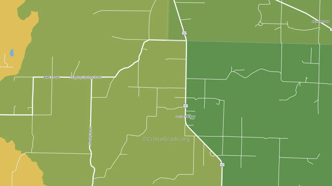 Velvet Ridge, AR Map of Vehicle Theft Rates