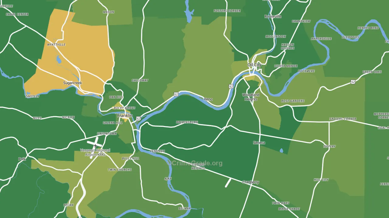 Venango County, PA Map of Vehicle Theft Rates