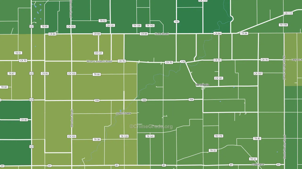 Venedocia, OH Map of Vehicle Theft Rates