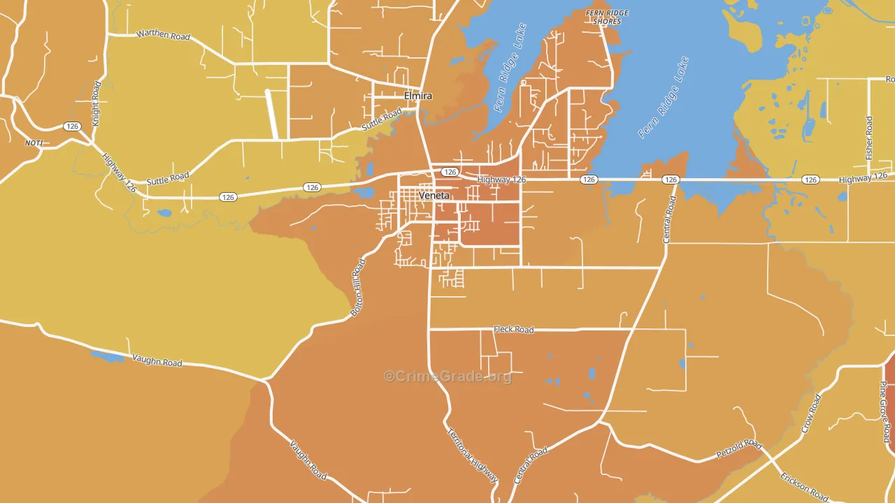Veneta, OR Map of Vehicle Theft Rates