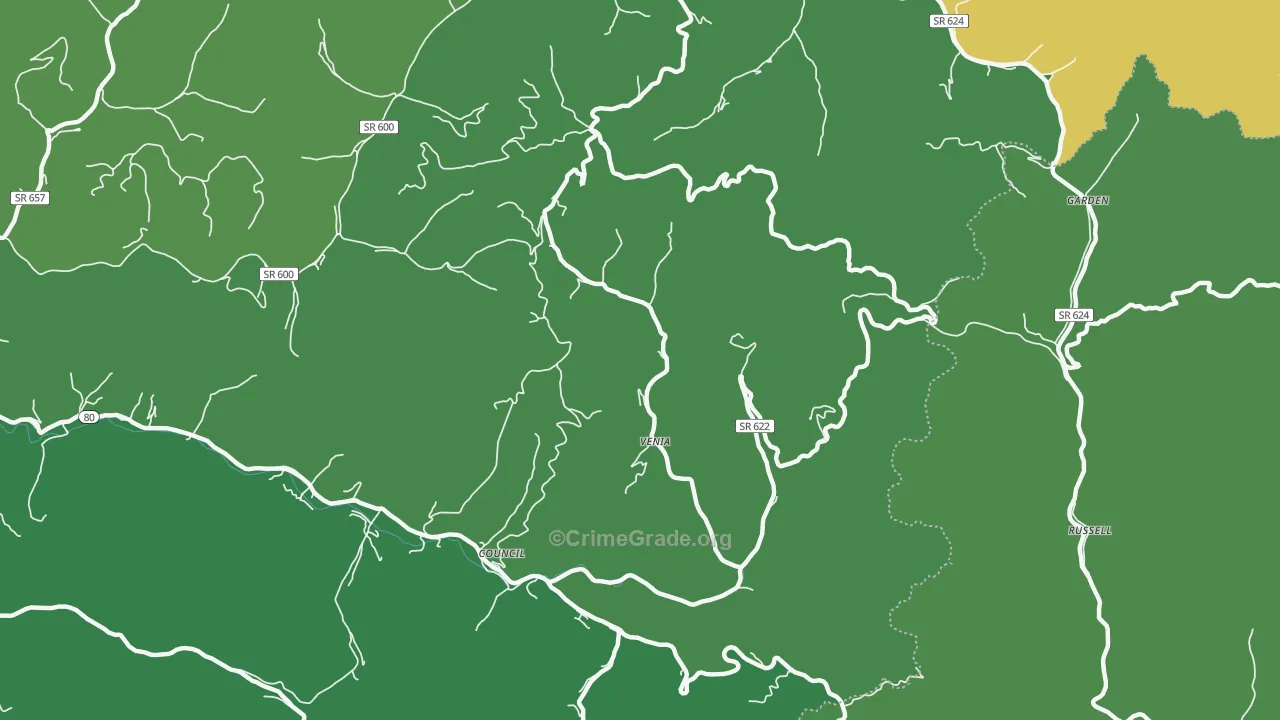 Venia, VA Map of Vehicle Theft Rates