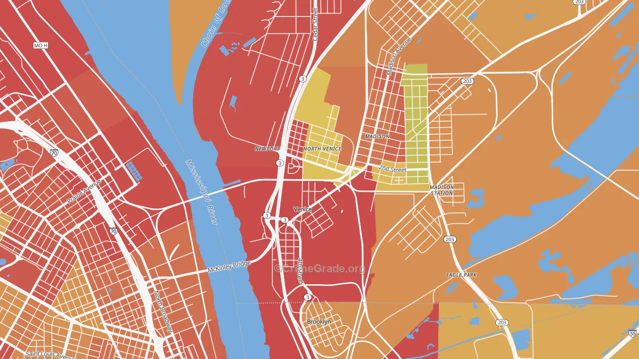Venice, IL Map of Vehicle Theft Rates