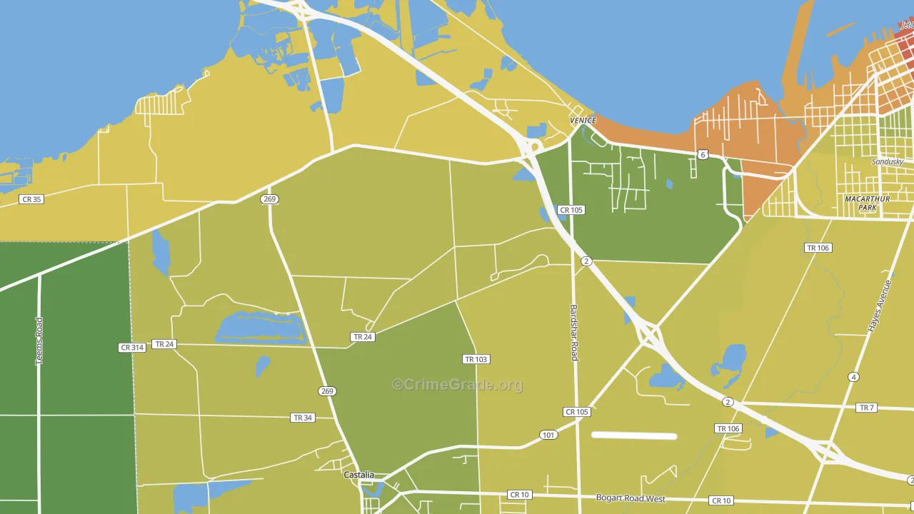 Venice, OH Map of Vehicle Theft Rates