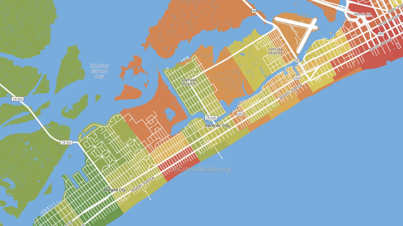 Ventnor City, NJ Map of Vehicle Theft Rates