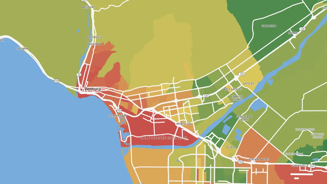 Ventura, CA Map of Vehicle Theft Rates