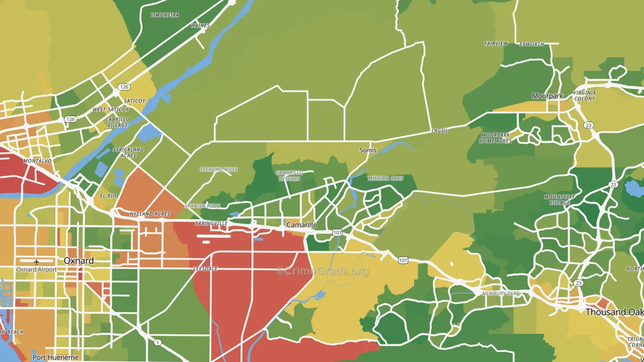 Ventura County, CA Map of Vehicle Theft Rates