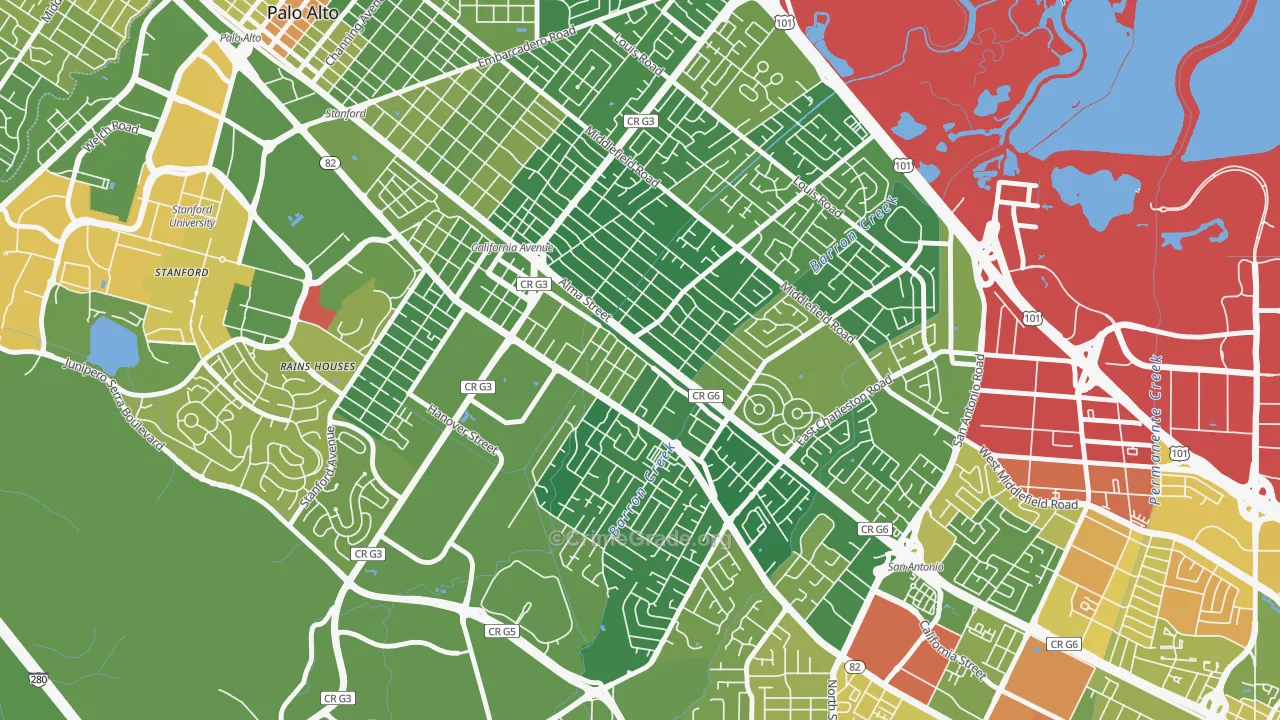Ventura, Palo Alto, CA Map of Vehicle Theft Rates