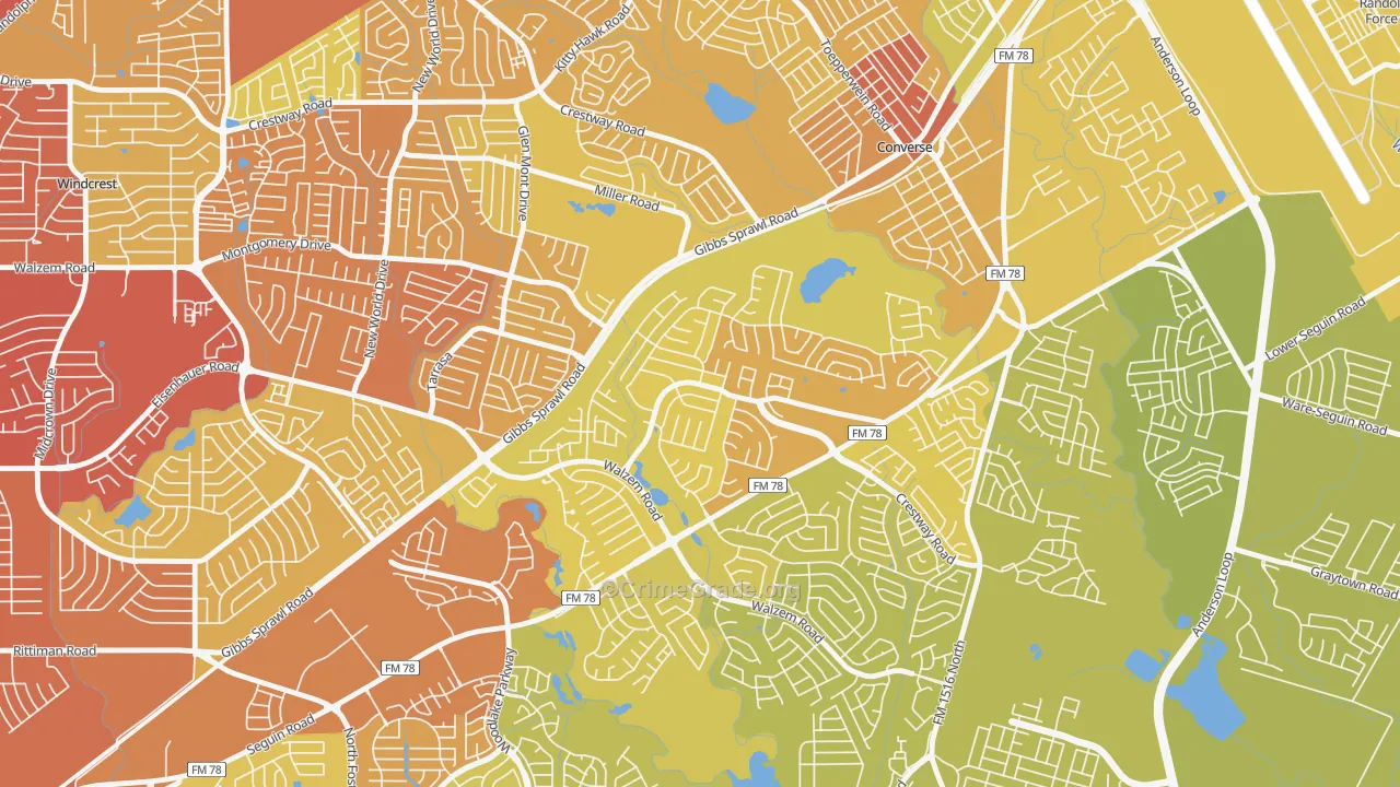Ventura, San Antonio, TX Map of Vehicle Theft Rates