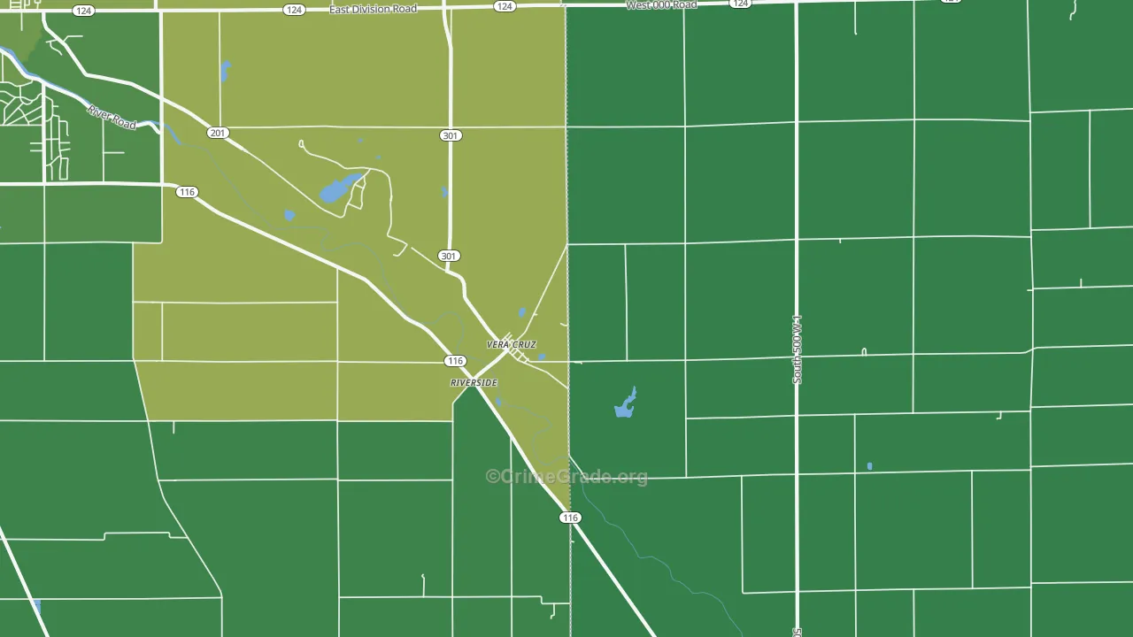 Vera Cruz, IN Map of Vehicle Theft Rates