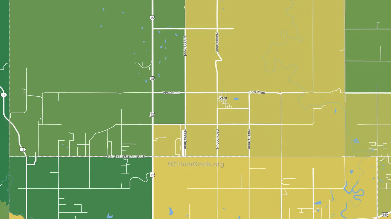 Vera, OK Map of Vehicle Theft Rates